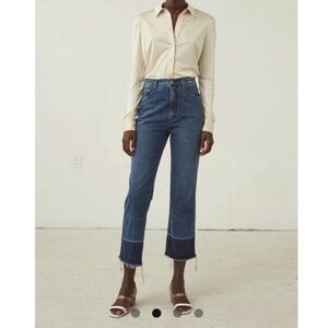 Rachel Comey Women’s Legion Slim Leg  Raw Hem Cropped High Waisted Blue Jeans 8